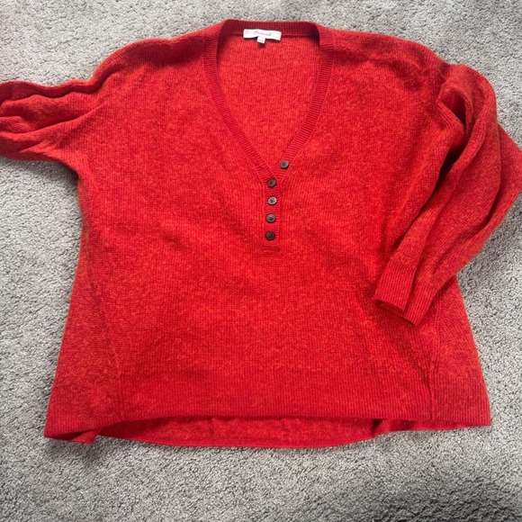 Madewell Women's Medium V-neck Henley Long Sleeve Asherton Sweater Burnt Red - Picture 5 of 6